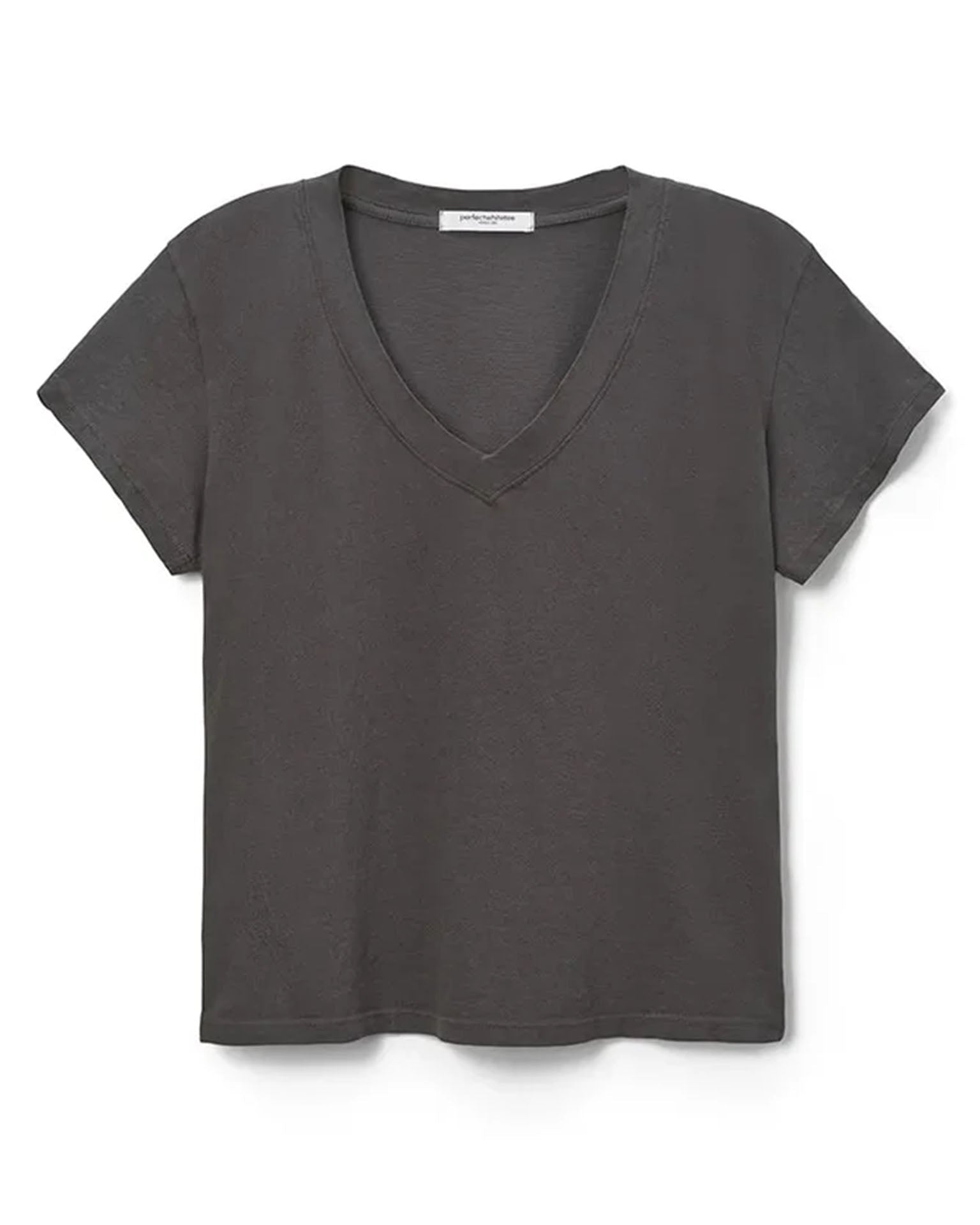perfectwhitetee Hendrix - Cotton Short Sleeve Boxy V Neck Tee in Vintage Black 6 - Bliss Boutiques