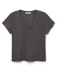 perfectwhitetee Hendrix - Cotton Short Sleeve Boxy V Neck Tee in Vintage Black 6 - Bliss Boutiques