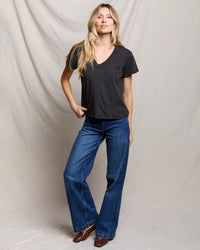 perfectwhitetee Hendrix - Cotton Short Sleeve Boxy V Neck Tee in Vintage Black 2 - Bliss Boutiques