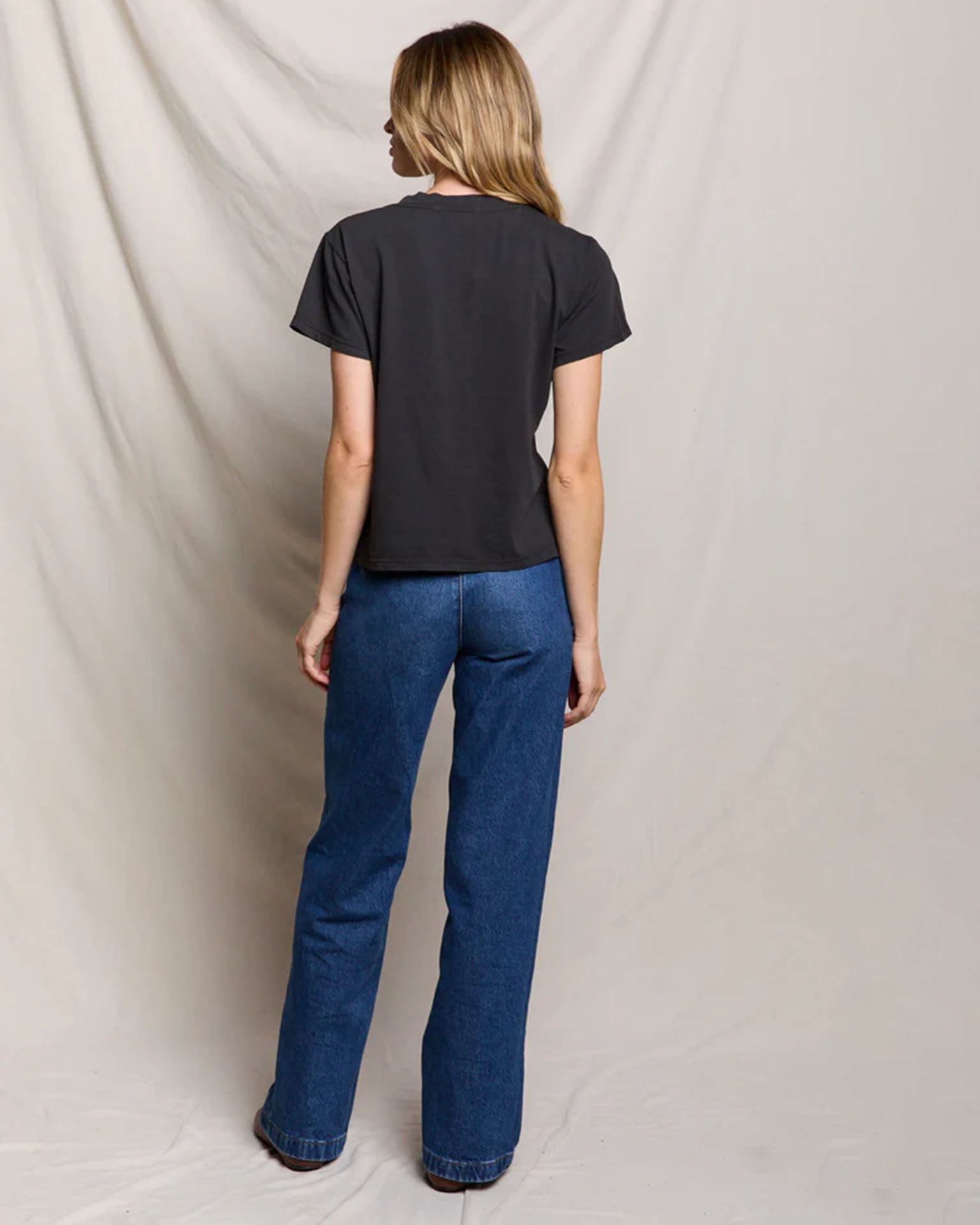 perfectwhitetee Hendrix - Cotton Short Sleeve Boxy V Neck Tee in Vintage Black 5 - Bliss Boutiques