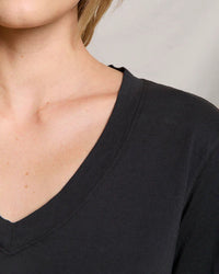 perfectwhitetee Hendrix - Cotton Short Sleeve Boxy V Neck Tee in Vintage Black 3 - Bliss Boutiques