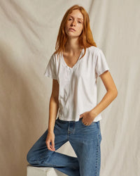 perfectwhitetee Hendrix - Cotton Short Sleeve Boxy V Neck Tee in White 1 - Bliss Boutiques