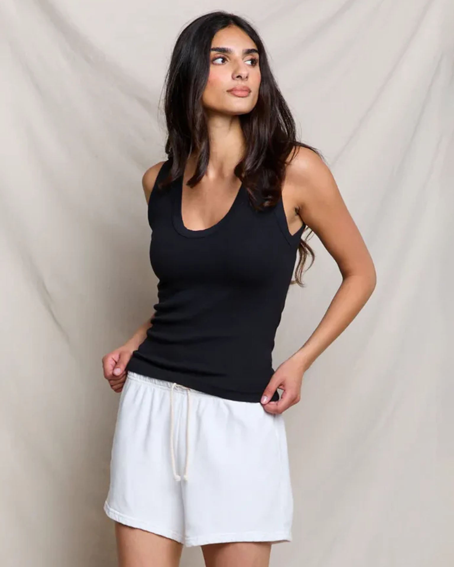 Jordan - U Neck Ribbed Tank in True Black
