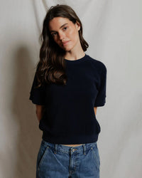 perfectwhitetee Kennedy - Core Fleece Short Sleeve in Navy 2 - Bliss Boutiques