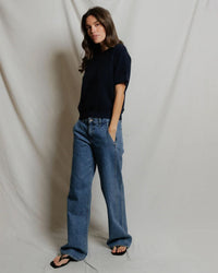 perfectwhitetee Kennedy - Core Fleece Short Sleeve in Navy 3 - Bliss Boutiques