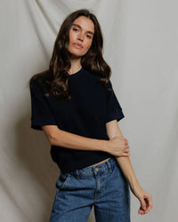 perfectwhitetee Kennedy - Core Fleece Short Sleeve in Navy 1 - Bliss Boutiques