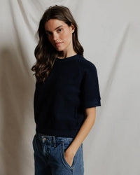 perfectwhitetee Kennedy - Core Fleece Short Sleeve in Navy 4 - Bliss Boutiques
