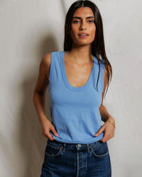 perfectwhitetee Khara - Crispy Cotton Tank in Pacific Blue 1 - Bliss Boutiques