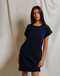perfectwhitetee Laurie - Japanese Jersey Short Sleeve Dress in Navy 2 - Bliss Boutiques