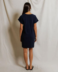 perfectwhitetee Laurie - Japanese Jersey Short Sleeve Dress in Navy 3 - Bliss Boutiques