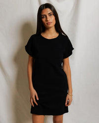 perfectwhitetee Laurie - Japanese Jersey Short Sleeve Dress in True Black 2 - Bliss Boutiques