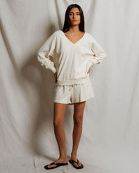 perfectwhitetee Layla - French Terry Sweat Shorts in Bright Ivory 2 - Bliss Boutiques