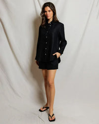 perfectwhitetee Malin - Linen Shorts in True Black 2 - Bliss Boutiques