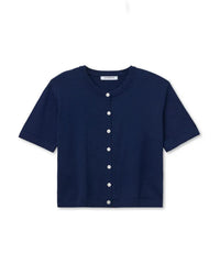 perfectwhitetee Maude - Cotton Short Sleeve Cardigan in Navy 7 - Bliss Boutiques