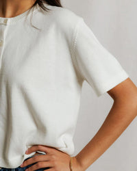 perfectwhitetee Maude - Cotton Short Sleeve Cardigan in White 3 - Bliss Boutiques