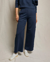 perfectwhitetee Mikos Wideleg Pant with Stripe in Navy 1 - Bliss Boutiques