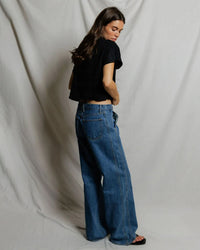 perfectwhitetee Tabitha - Linen 1/4 Button Down Collared Tee in True Black 4 - Bliss Boutiques