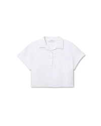perfectwhitetee Tabitha - Linen 1/4 Button Down Collared Tee in White 6 - Bliss Boutiques