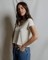 perfectwhitetee Val - Hemp Milk Cotton V Neck Tee in Natural 3 - Bliss Boutiques