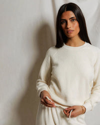 perfectwhitetee Ziggy - Inside Out Fleece Long Sleeve Shrunken Crewneck Sweatshirt in Bright Ivory 3 - Bliss Boutiques