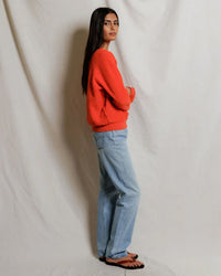 perfectwhitetee Ziggy - Inside Out Fleece Long Sleeve Shrunken Crewneck Sweatshirt in Clementine 4 - Bliss Boutiques