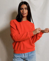 perfectwhitetee Ziggy - Inside Out Fleece Long Sleeve Shrunken Crewneck Sweatshirt in Clementine 3 - Bliss Boutiques