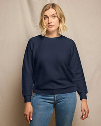 perfectwhitetee Ziggy - Inside Out Fleece Long Sleeve Shrunken Crewneck Sweatshirt in Navy 1 - Bliss Boutiques