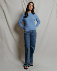 perfectwhitetee Ziggy - Inside Out Fleece Long Sleeve Shrunken Crewneck Sweatshirt in Pacific Blue 3 - Bliss Boutiques