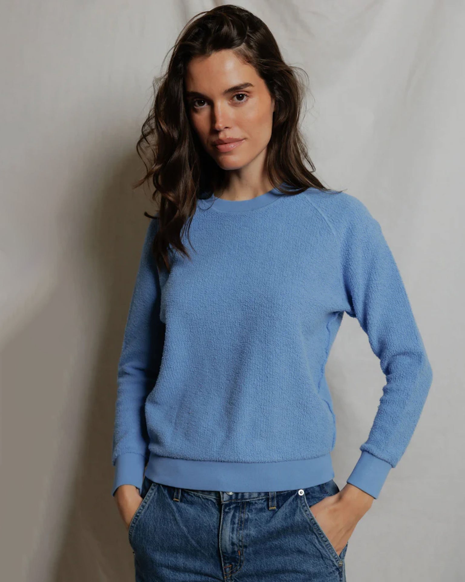 Ziggy - Inside Out Fleece Long Sleeve Shrunken Crewneck Sweatshirt in Pacific Blue