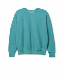 perfectwhitetee Ziggy - Inside Out Fleece Long Sleeve Shrunken Crewneck Sweatshirt in Teal Blue 5 - Bliss Boutiques