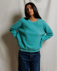 perfectwhitetee Ziggy - Inside Out Fleece Long Sleeve Shrunken Crewneck Sweatshirt in Teal Blue 1 - Bliss Boutiques