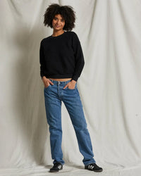 perfectwhitetee Ziggy - Inside Out Fleece Long Sleeve Shrunken Crewneck Sweatshirt in True Black 2 - Bliss Boutiques
