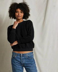 perfectwhitetee Ziggy - Inside Out Fleece Long Sleeve Shrunken Crewneck Sweatshirt in True Black 1 - Bliss Boutiques