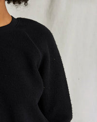 perfectwhitetee Ziggy - Inside Out Fleece Long Sleeve Shrunken Crewneck Sweatshirt in True Black 3 - Bliss Boutiques