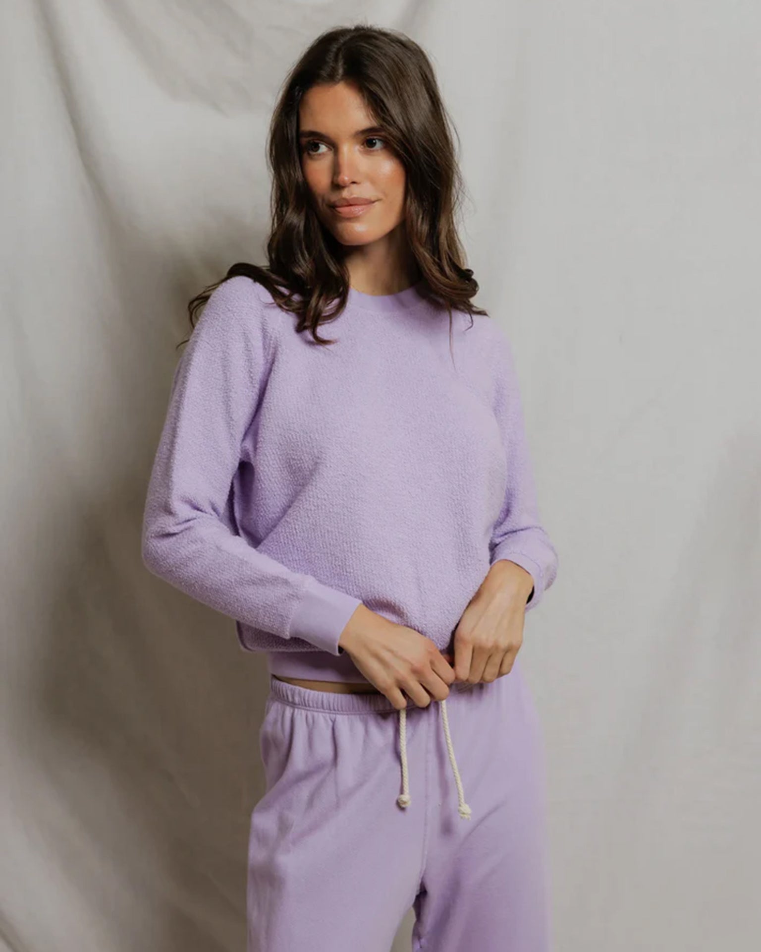 Ziggy - Inside Out Fleece Long Sleeve Shrunken Crewneck Sweatshirt in Ultraviolet