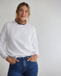 perfectwhitetee Ziggy - Inside Out Fleece Long Sleeve Shrunken Crewneck Sweatshirt in White 1 - Bliss Boutiques