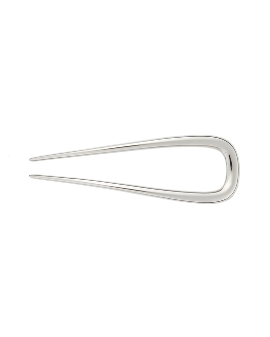 Petite Oval French Hair Pin in Silver by Machete on a white background.