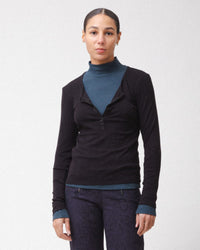 Prairie Underground Pointelle Henley in Black 1 - Bliss Boutiques