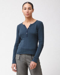 Prairie Underground Pointelle Henley in Deep Teal 1 - Bliss Boutiques