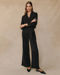 Pull - On Inverted Pleat Wide Leg Pant in Black - Bliss Boutiques