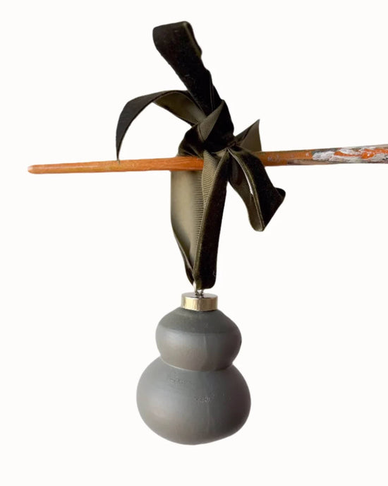 Sarah Madeira Day Fancy Original Hand Dipped Ceramic Ornament in Green & Earth Green Velvet 