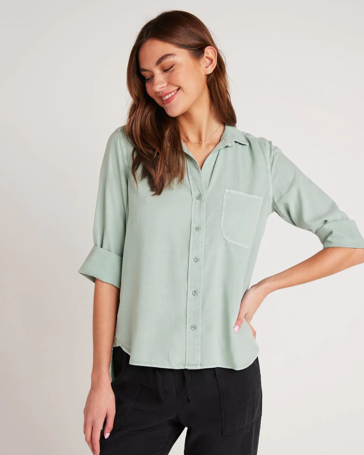 Shirt Tail Button Down in Oasis Green