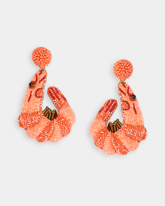 Olivia Dar Shrimp Earrings in Orange with a loop design on a white background.