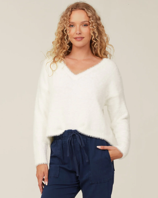 Slouchy V-Neck Sweater in Winter White