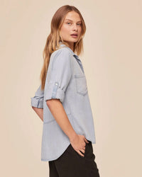 Split Back Button Down in Light Sunspray Wash - Bliss Boutiques