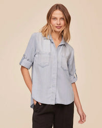 Split Back Button Down in Light Sunspray Wash - Bliss Boutiques