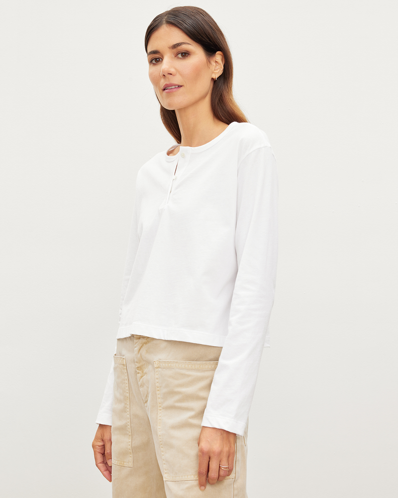 Deliah L/S Henley Top in White