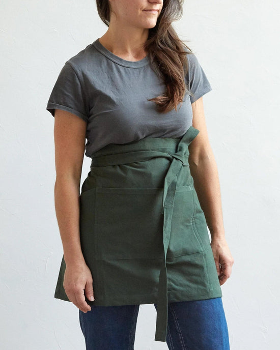 The Floral Society Canvas Workshop Half Apron in Fern 