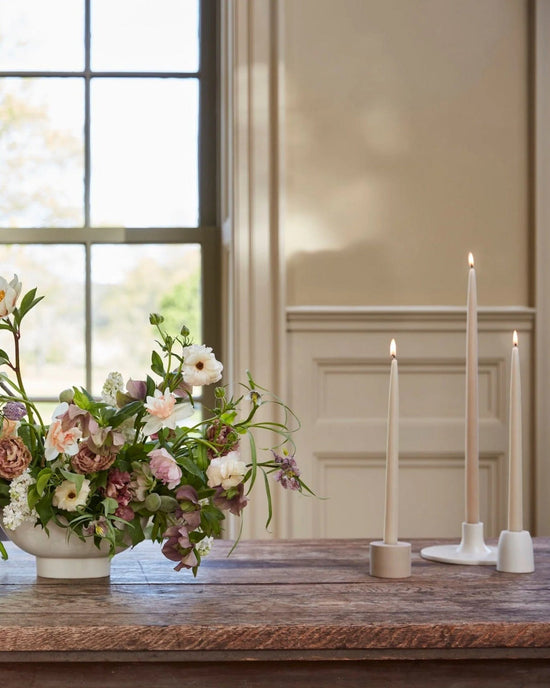 The Floral Society Cylinder Petite Ceramic Taper Holder in Sand 