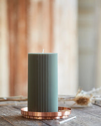 The Floral Society Home Moss Fancy Ribbed Pillar Candle in Moss